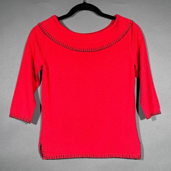 Stonebridge Red Sweater Wide Collar Black Accents On Neckline And Cuffs Size P - Picture 8 of 10